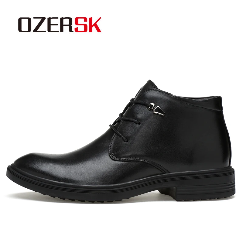 OZERSK/Лидер продаж; мужские ботинки из натуральной кожи; сезон осень-зима; ботильоны; модная обувь на шнуровке; мужская теплая повседневная мужская обувь