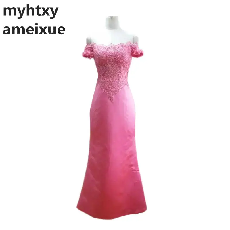 

Abiti Da Cerimonia Da Sera Boat Neck A-line Lace Natural Off The Shoulder Vintage Evening Dresses 2021 Caftan Abiye Elbise Prom