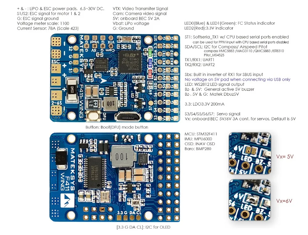 Система управления полетом Matek 10.stm32f411 с INAVOSD MPU6000 BMP280 для летающих крыльев