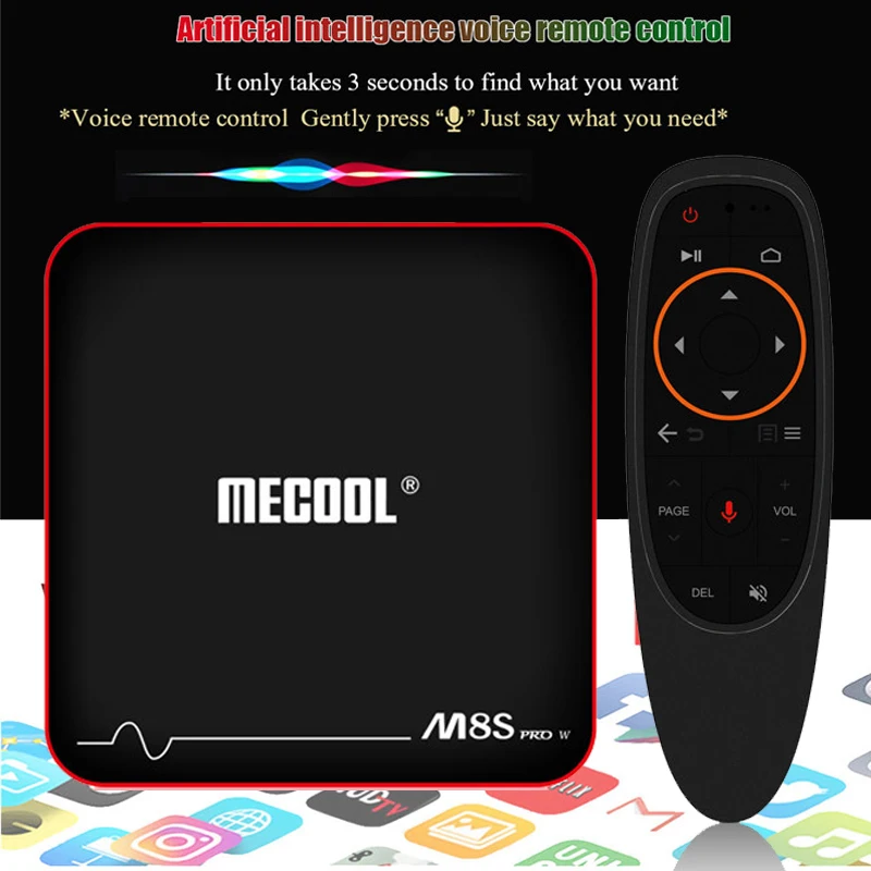2019 лучший MECOOL M8S PRO W Android ТВ ОС коробка голосовой пульт дистанционного управления