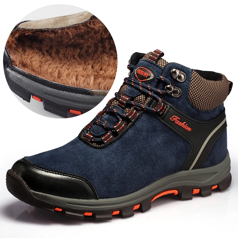 Autumn and winter Men Boots Warm Snow Suede leather outdoor Work boots Footwear Fashion Rubber Ankle | Обувь