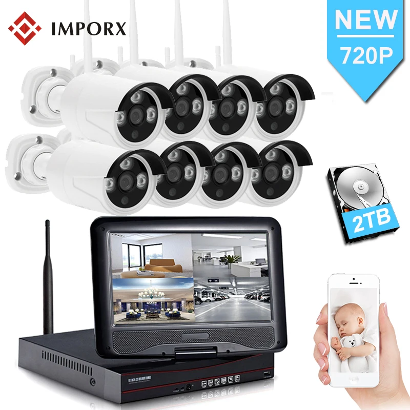 8CH Беспроводной CCTV Системы 720P 1 ТБ 2 HDD 1.0MP NVR POE IP IR CUT открытый WI FI Камера
