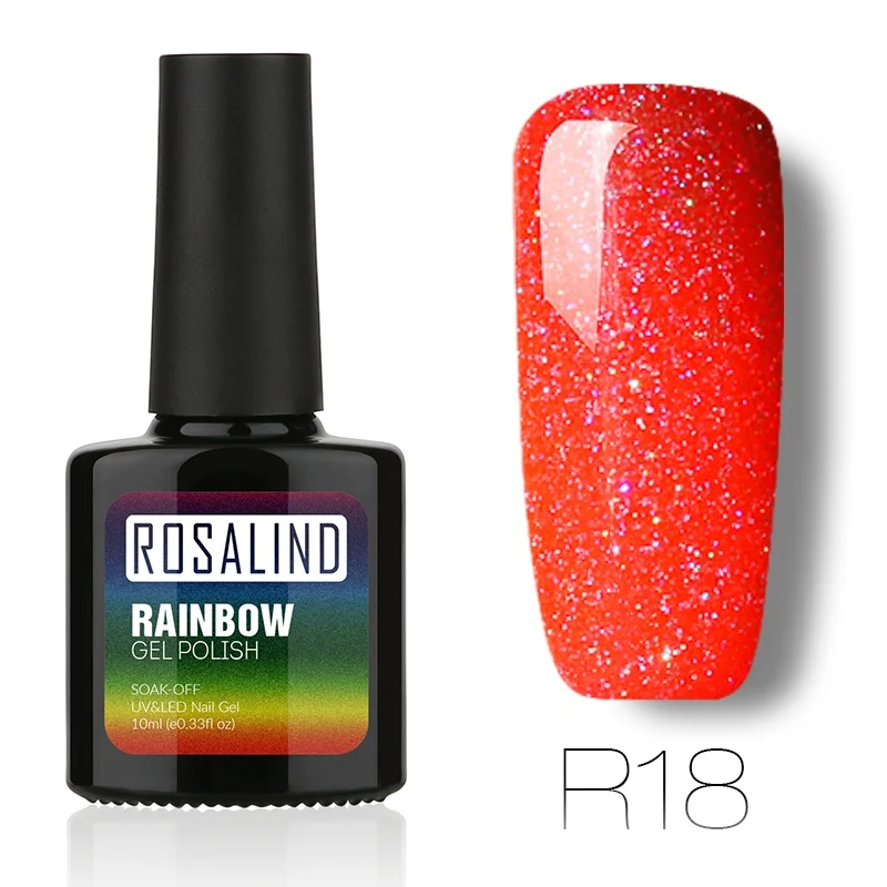 R18 ROSALIND, 10 мл, Гель-лак для ногтей, Радужный мерцающий R01-29, лазер, блестящий, для дизайна ногтей, маникюра, долговечный УФ-светодиодный Гель-лак - Цвет: R18