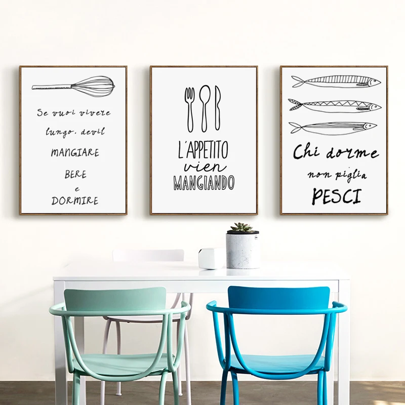 Nordic Abstract Black And White Tableware Kitchenware Food Phrases Canvas Painting Art Print A4 Poster Pictures For Living Room | Дом и сад