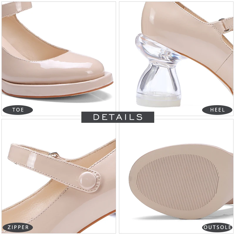

JK 2019 New Style Mary Janes Pumps Brand Design Transparent High Strange Heel Women Shoes Sweet Platform Pumps Natural Leather
