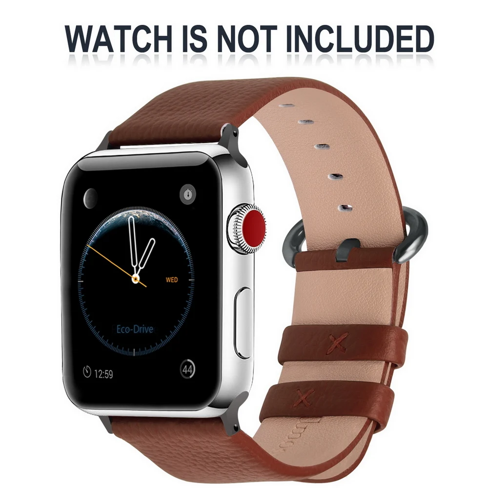 5 Colors Apple Watch Leather Band 45/44/42mm 41/40/38mm with Stainless Clasp, Strap for iWatch Series 7/6/SE/5/4/3
