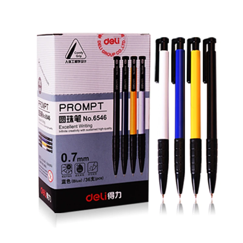 

36pcs Deli 6546 Ballpoint Pen Push-type Telescopic 0.7mm Office Oil Pen Blue Ball Pen Office & School Supplies