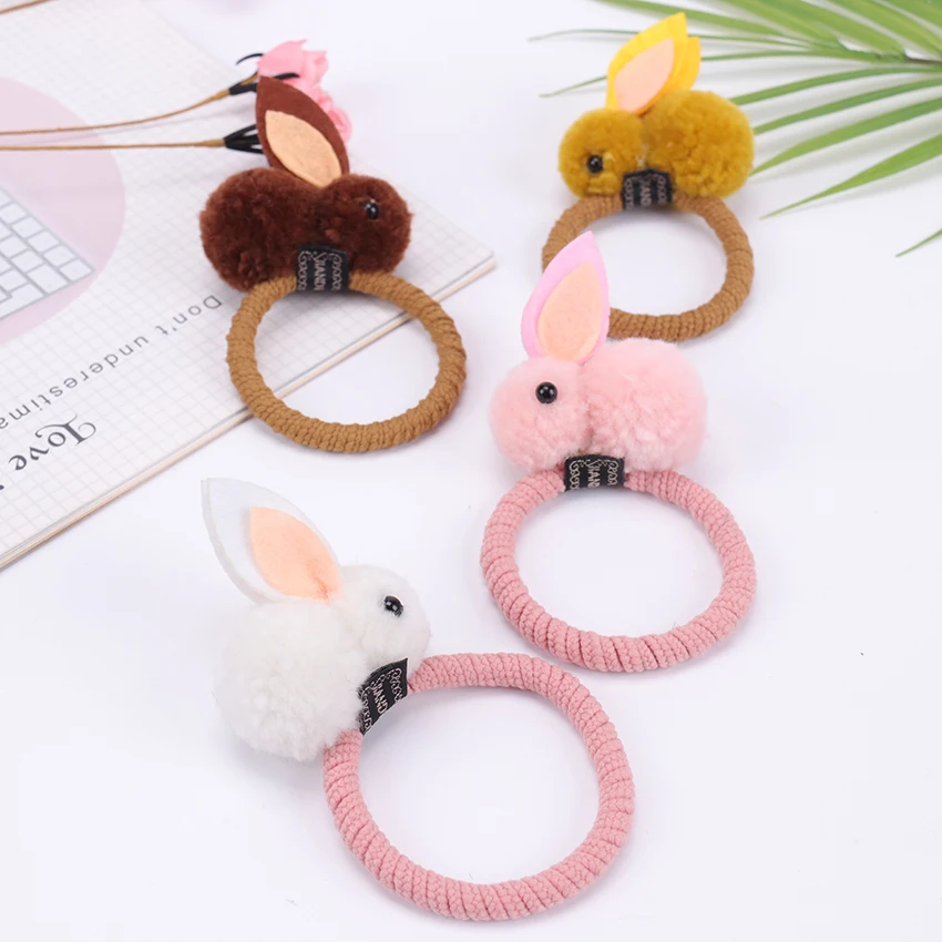 Милое кольцо для волос с кроличьими помпонами Женская веревка галстука
