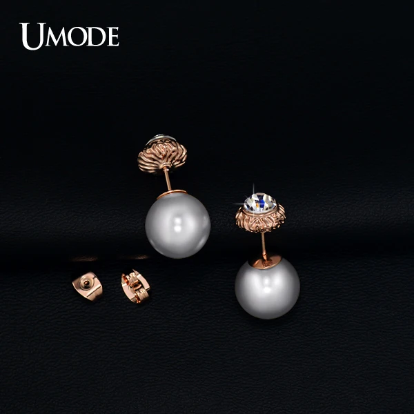 UMODE Женские двусторонние серьги гвоздики с розовой позолотой 18К в форме