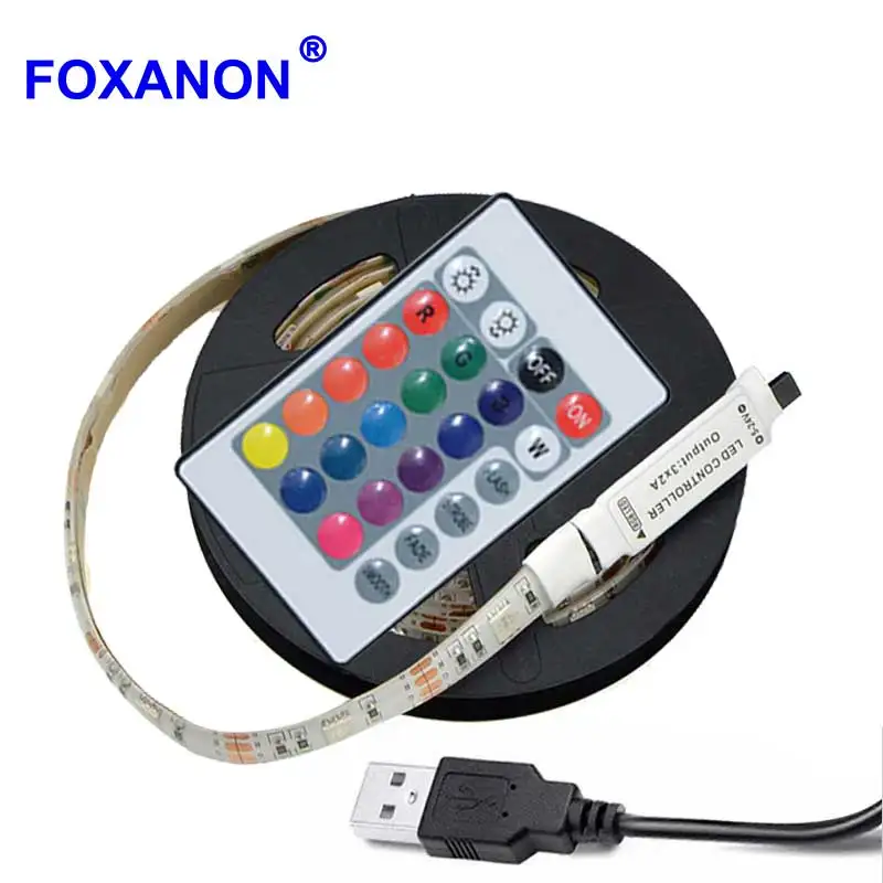 Foxanon DC5V USB светодиодный полосы 2835 RGB гибкий светодиодный светильник 0,5 HDMI кабель 1 м 2 м 3 м RGB светодиодный диода лента светильник+ 24 ключ RGB пульт дистанционного управления