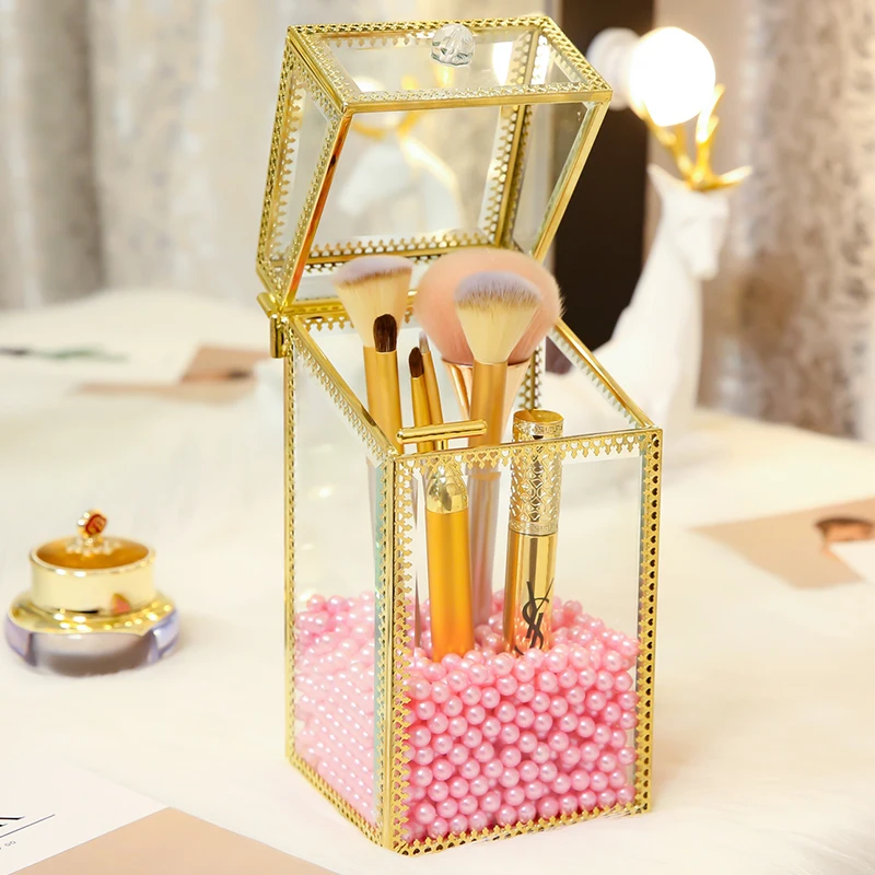 Органайзер для кистей макияжа золотистый с жемчугом|acrylic box|makeup organizeracrylic makeup organizer
