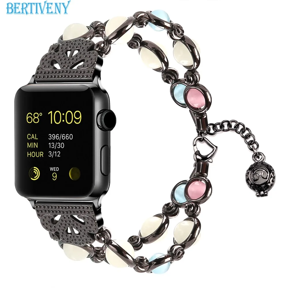 Женский ювелирный ремень для Apple Watch 38 мм 40 мм 42 мм 44 мм светящийся жемчужный браслет для iWatch серии 4 3 2 1