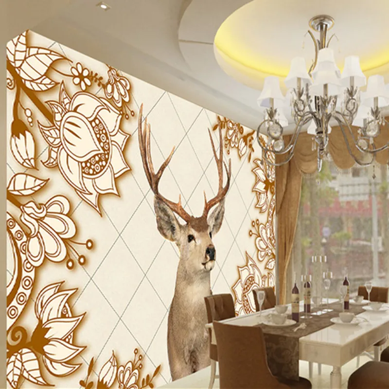Chinese Style Murals High Quality Elk Wallpapers for Living Room Walls Decorative Painting with Marble Pattern Forest Home Decor |
