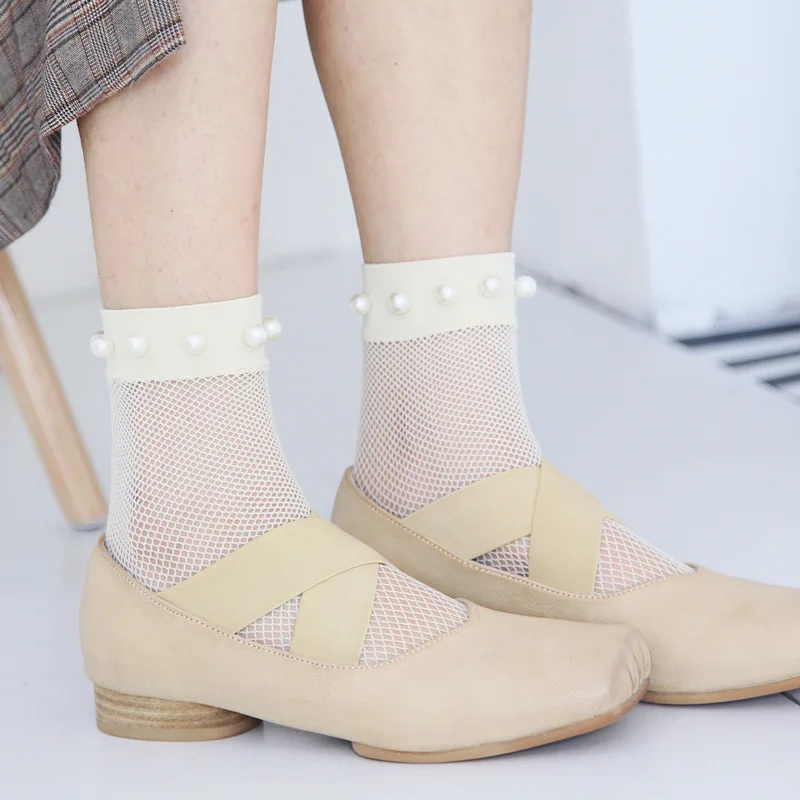 SP & CITY/Модные ажурные носки Украшенные бусинами женские прозрачные модные шорты в