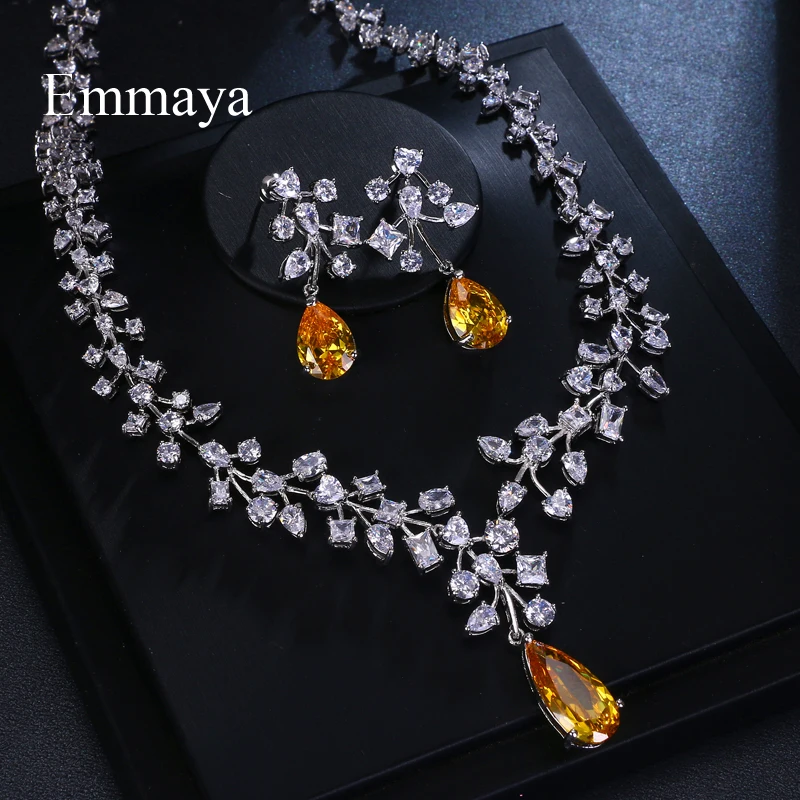 Emmaya, модный бренд, очаровательный кубический цирконий, свадебные, многоцветные, в форме капли воды, ювелирные наборы, кристалл, вечерние, свадебные ювелирные изделия, ожерелье, наборы