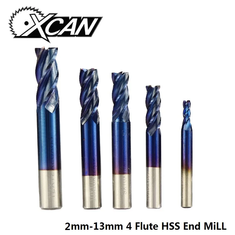 XCAN 1 шт. 2-13 мм супер синий нано покрытием HSS концевые фрезы с прямым хвостовиком Фрезы ЧПУ фрезы 4 флейты концевые фрезы