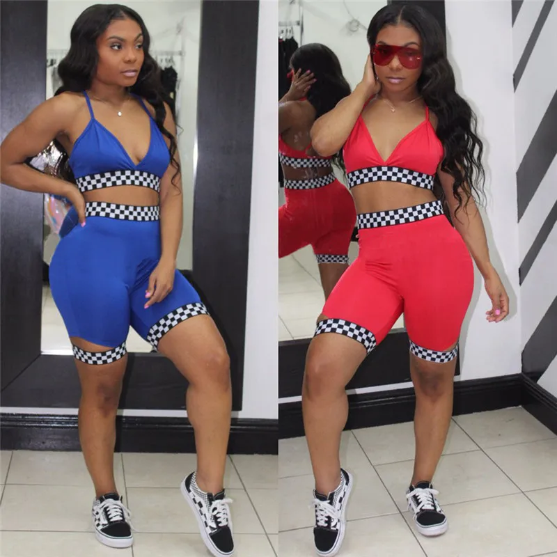 Женский клетчатый комплект из 2 предметов черный белый сексуальный короткий топ