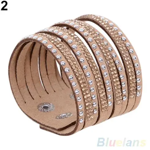 Для женщин Многослойные Шпагат заклепки горный хрусталь замша манжеты браслет