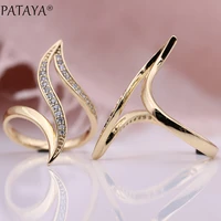 pataya new fine hyperbole curve women rings round micro wax inlay natural zircon 585 rose gold color fashion jewelry unique ring