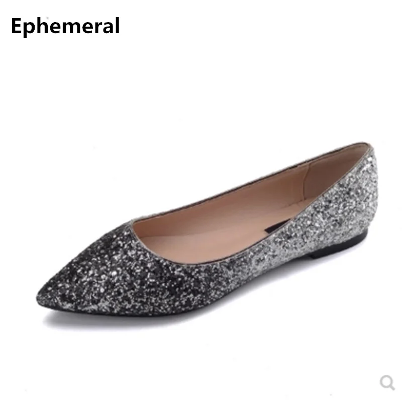 Женские Блестящие Туфли слипоны на плоской подошве с острым носком для вечеринки