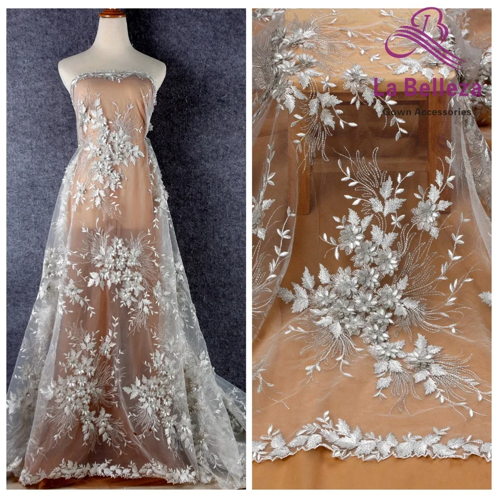 La Belleza дизайн кружева, слоновая кость 3D Цветы кружевная ткань, бежевые 3D Цветы Кружевная Ткань вечернее платье кружевная ткань 1 ярд