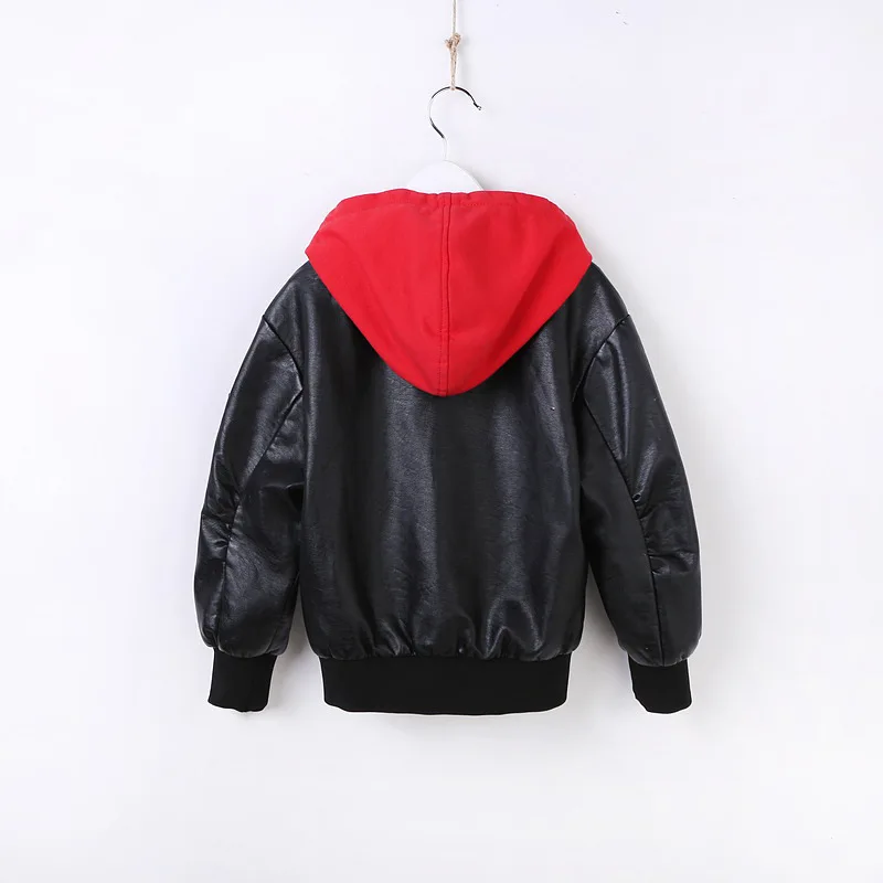 Toddler boy jacket Autumn and winter Leather jackets Girls PU outerwear Kids Hooded Faux leather coats Fit for 3-12years | Детская