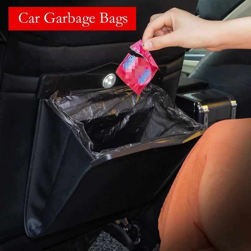 

Car Rear Seat Trash Can Back Hanging Storage Box Hidden Folding Storage Multi-Function LED Lights Garbage Bags Styling Refit