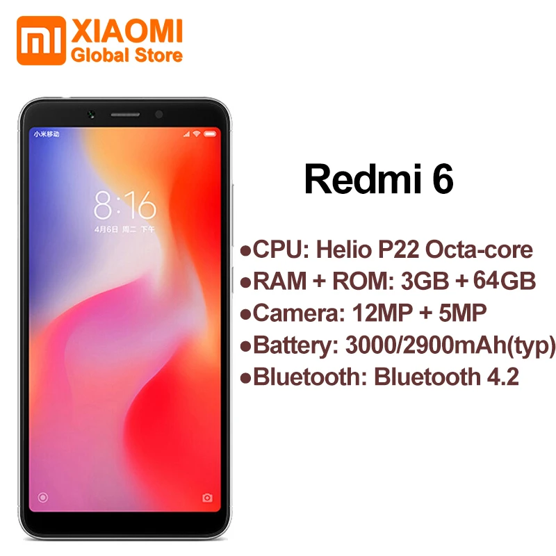 Международная версия Redmi 6 3 Гб 64 AI двойная камера 12 нм Восьмиядерный процессор
