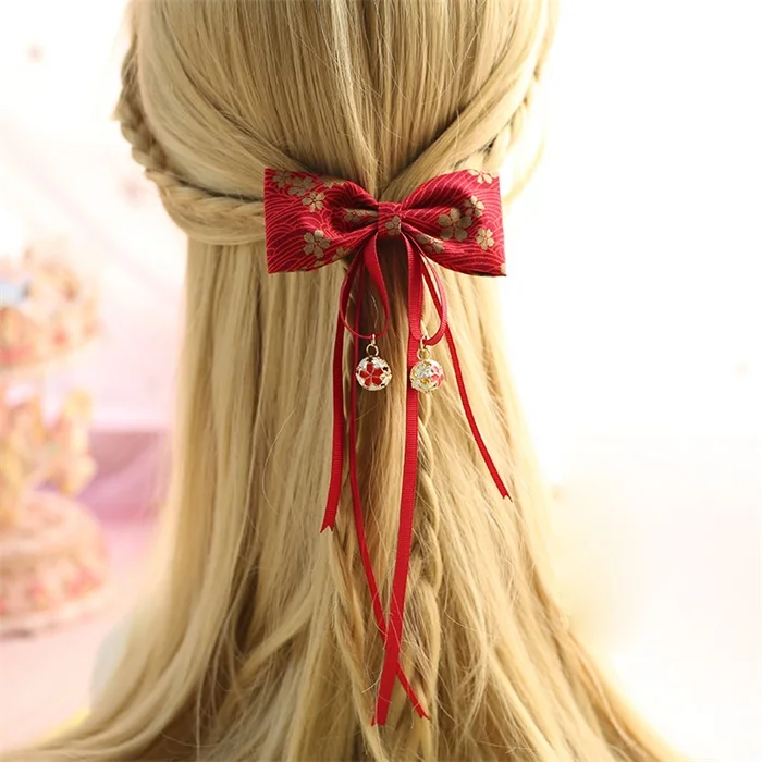 Китайский стиль бантик с кисточкой Pom Trim Лолита девушка головные уборы заколка для волос кимоно халат аксессуары для волос украшение головной убор