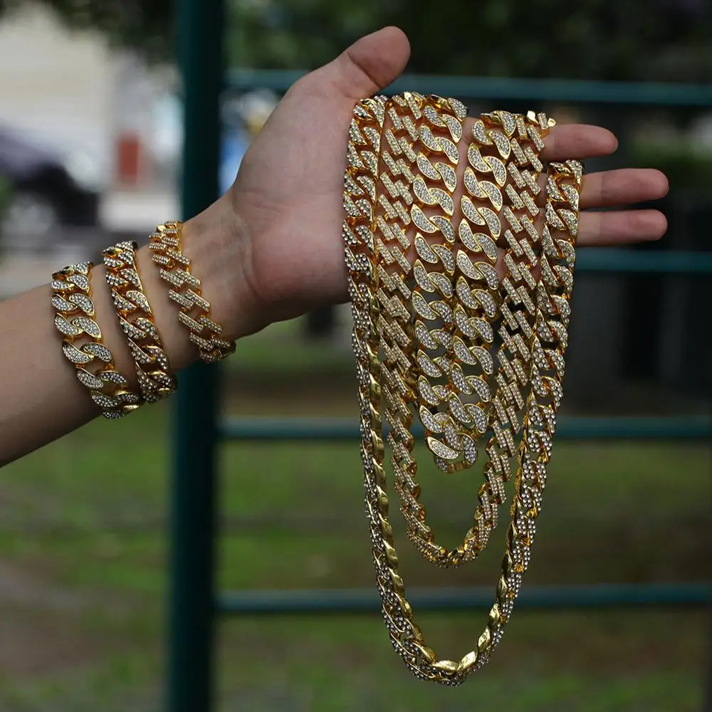 Iced Out цепи ожерелье для мужчин подарки 17 мм большой размер горный хрусталь Куба