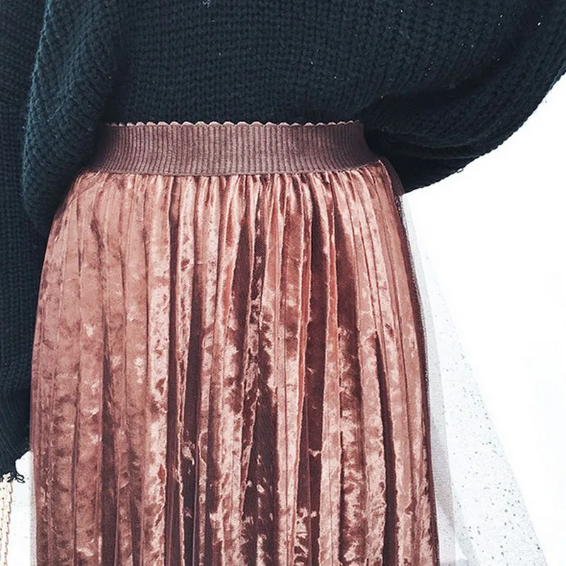 Новые эластичные женские плиссированные юбки с высокой талией 2018 г. осенне