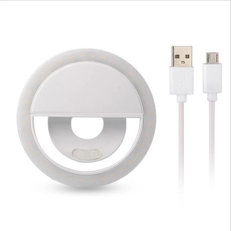 Белый TOKOHANSUN кольцо селфи свет светодиодный фотографический свет с USB зарядкой Ringlight светодиодный кольцо для IPhone 7 8 X Xiaomi для объектива телефона - Цвет: Белый