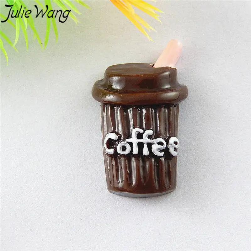

Julie Wang 10pcs Resin Brown Coffee Cup Cameo Cabochons Charm For Necklace Pendant Jewelry Making Accessory Decoration Findings