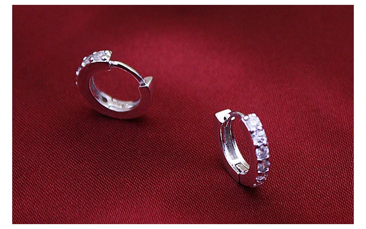 Серьги-кольца серебристого цвета с цирконом женские маленькие модные ювелирные
