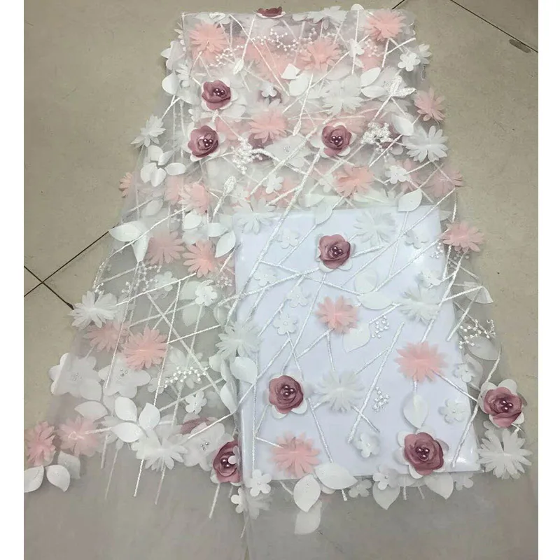 Nigerian Lace Fabric 2018 High Quality Purple 3D Flower African Fabrics Embroidery French For Bridal | Дом и сад