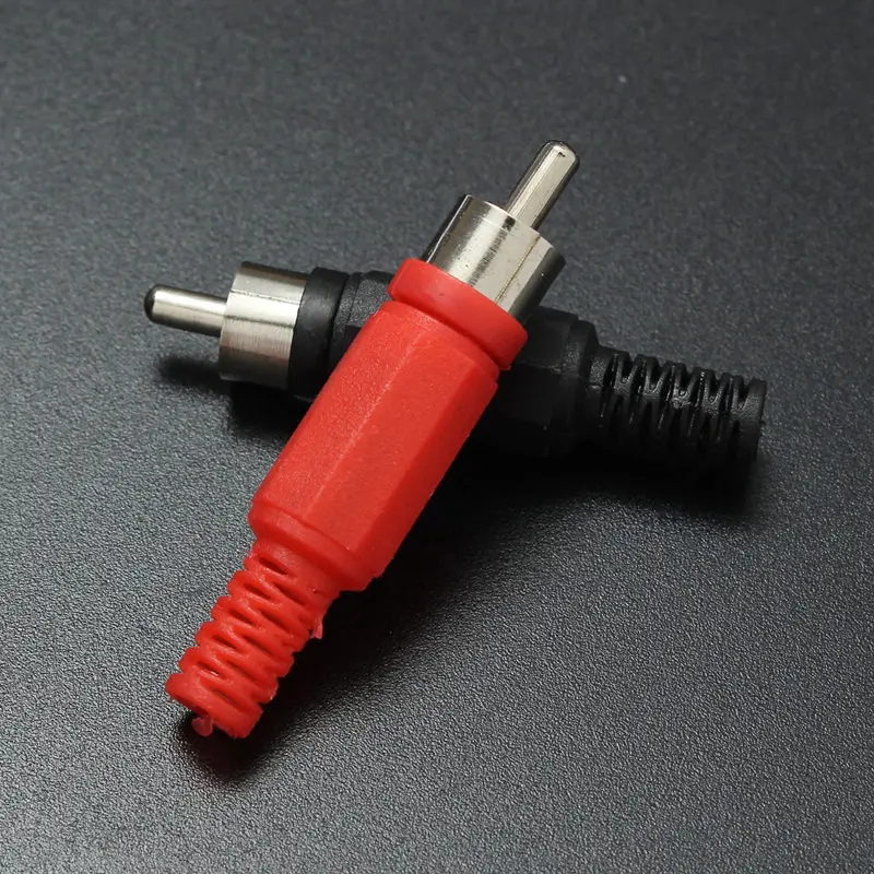 LEORY 4PCS RCA Jack Connector Solder Audio Video Plug Plastic Handle Male Balck Red Plugs Industrial Tools | Электроника