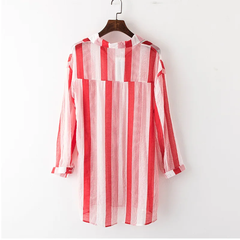 Plus Size Long Sleeve Shirt Striped Autumn Women 2018 Korean Style Red Blue Black Loose Fashion Clothing 02838 |