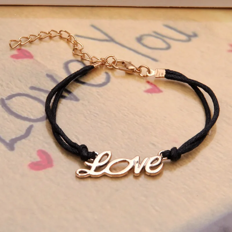 LEENAHAR-1PC Hot Sale Wholesale Fashion Alloy Rudder Love Charm Leather Bracelet Wax Rope Adjustable Bracelets For Women Gift | Украшения и