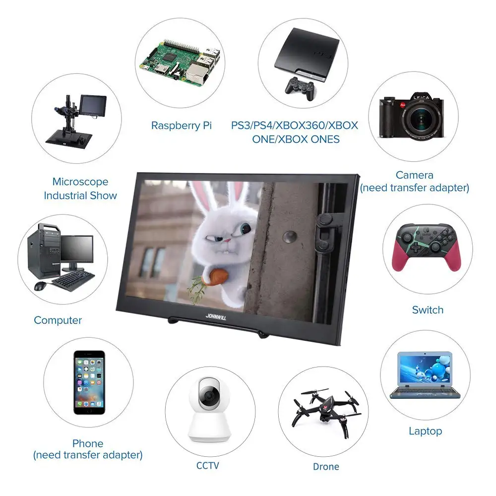 Портативный монитор для ПК 15 6 дюйма ЖК дисплей HDMI PS3 PS4 Xbox 1080P Raspberry Pi 3B 2B Windows 7 8 10 cctv