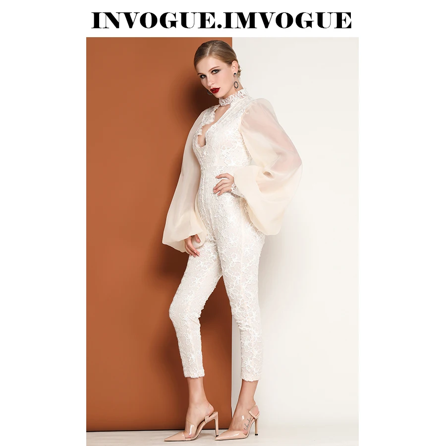 INVOGUE. Женский кружевной комбинезон с круглым вырезом и длинными рукавами ivogue