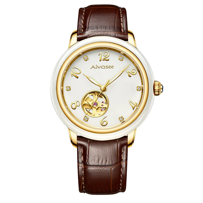 see chart Direct Selling Hotan Jade Mechanical Watch For Men And Women Fully Automatic Waterproof Chinese Ancient Natural Couple - Цвет: see chart