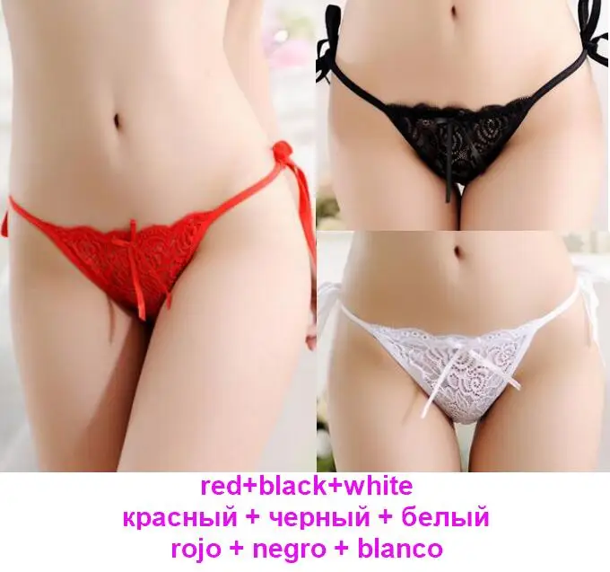 red black white1513 3 шт./партия, Бандажное женское нижнее белье, женские кружевные трусики, стринги для девочек, сексуальные стринги, милые подростковые трусики с бантом, 7 цветов, модные, XS-xL - Цвет: red black white1513