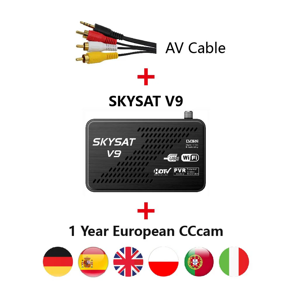 V9 AV Мини DVB-S2 приемник SKYSAT V9 с CS CCCamd для Европы Германия Испании Великобритании Поддержка Wi-Fi 3g Powervu Biss Youtube - Цвет: V9 AV
