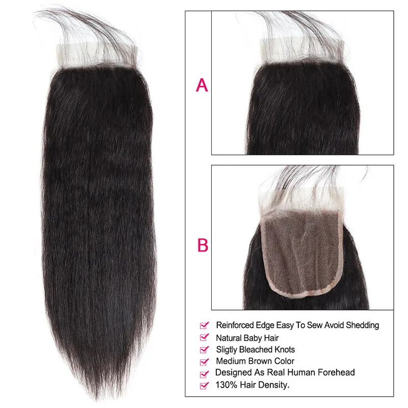 Ishow 4*4 Часть Закрытие бразильские прямые волосы Yaki Weave 8-20 не Реми волосы швейцарская шнуровка с волосами младенца 130% плотность