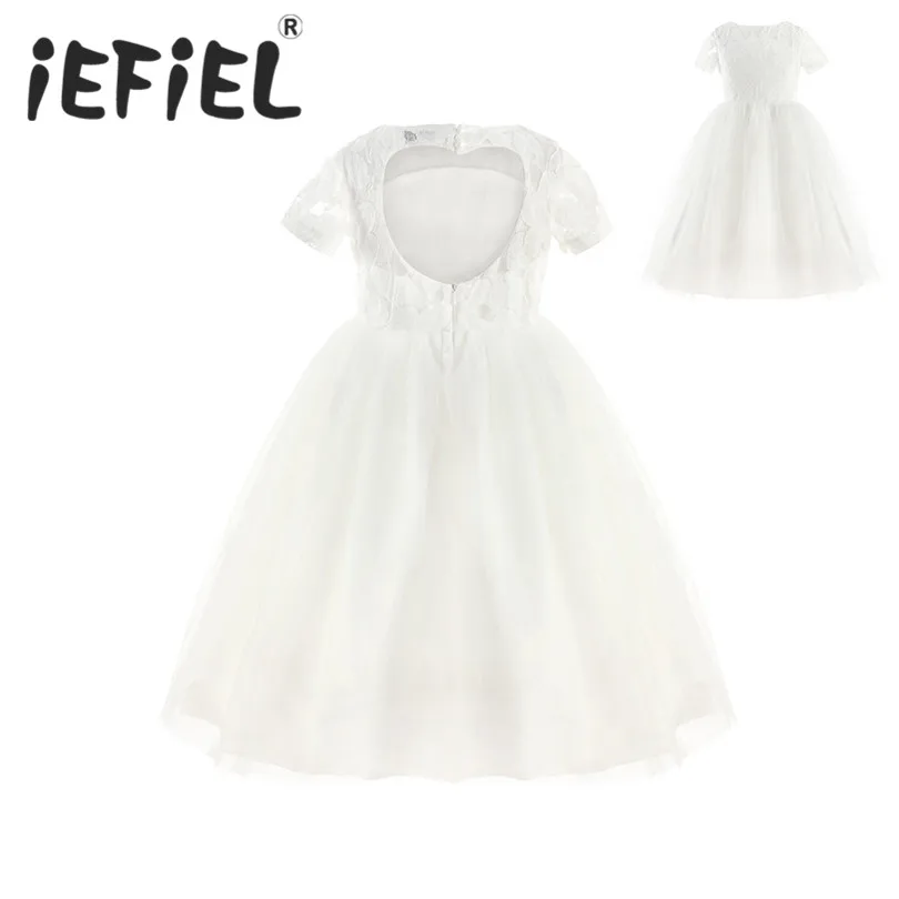 Белое кружевное платье с цветами для девочек детское подружки невесты