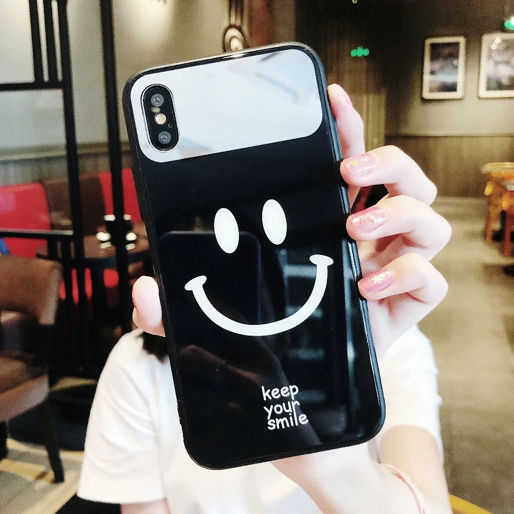 Fashion Funny Smile Fine Hard Mirror Phone Case For iPhone 6 7 8 Plus Soft Silicone TPU Frame Cover for X XR XS Max Cases |