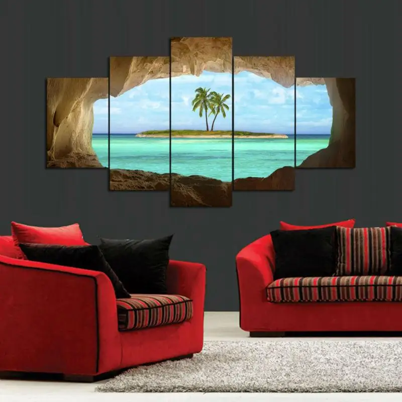 

HD Print 5 pcs Hawaii Canvas Island Palm Tree seascape canvas painting for living room decor home decor canvas wall art picture