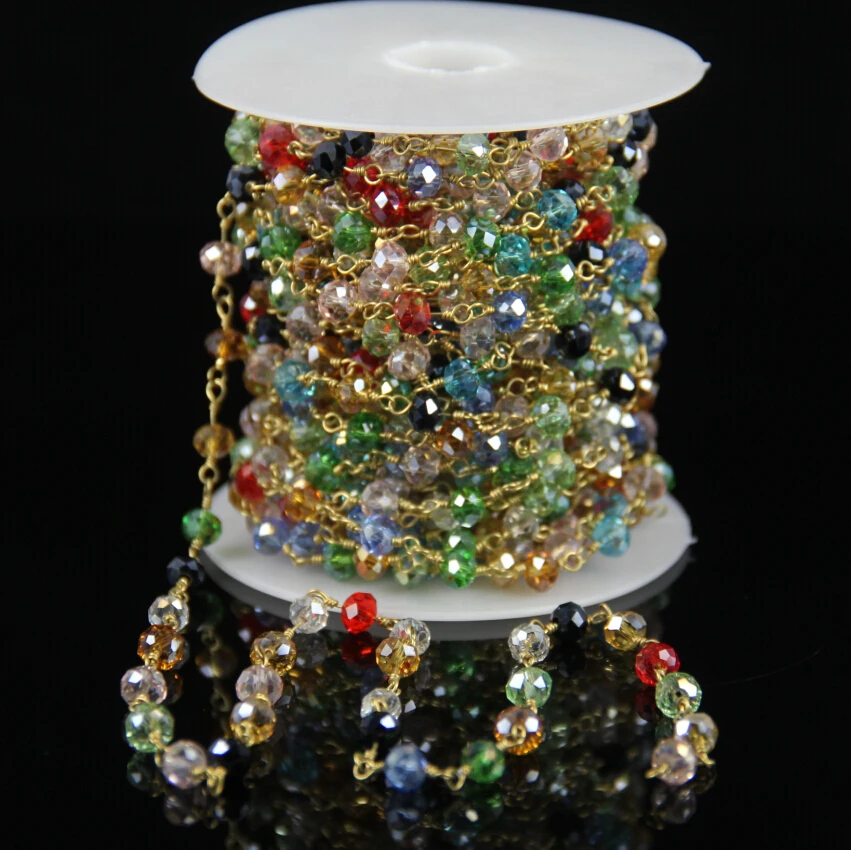 Ожерелье цепочка с гранеными радужными стеклянными бусинами 4 Х6 мм 5 м/лот форма