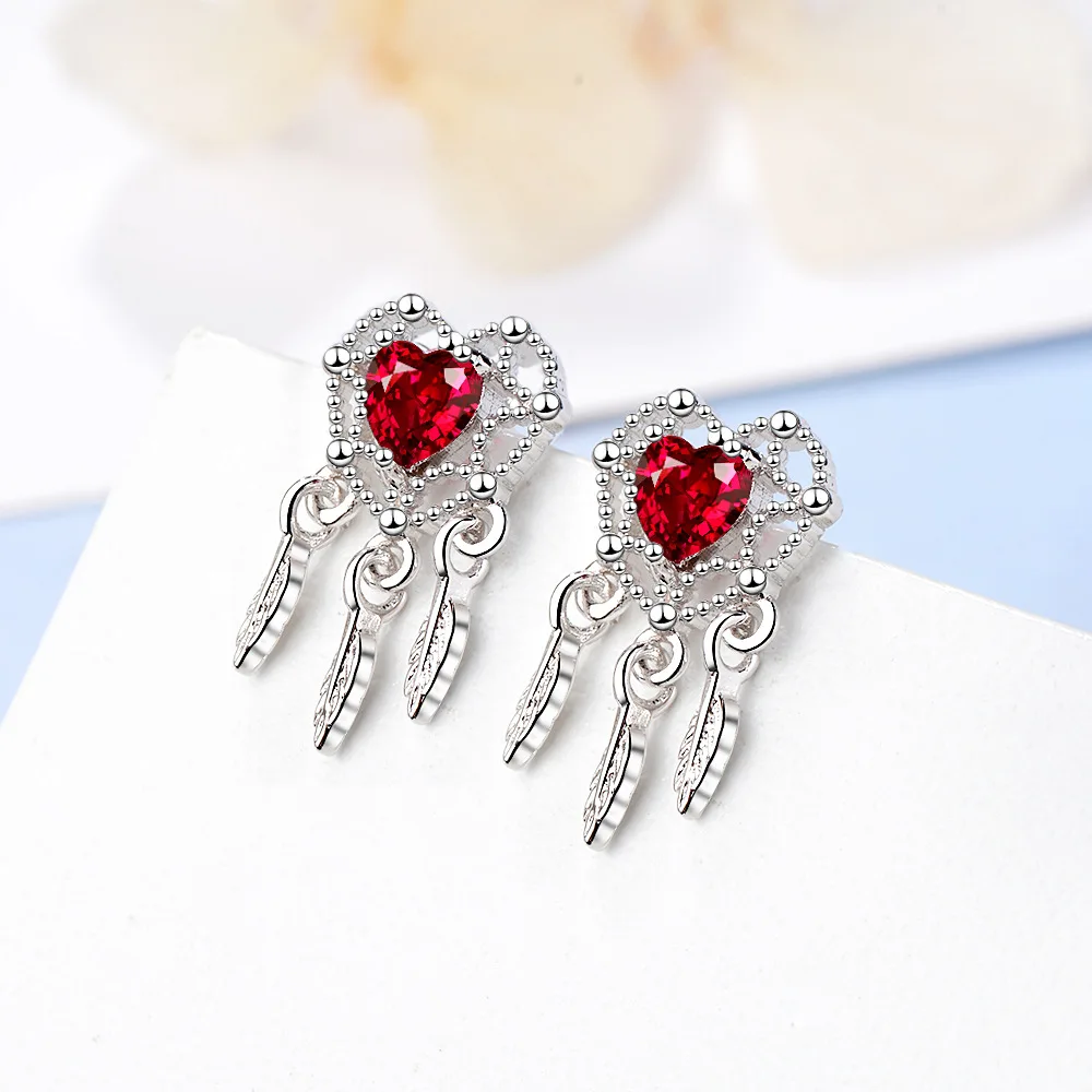 

Romantic Love Heart Flower Crystal 925 Sterling Silver Ladies Stud Earrings Jewelry For Women Wholesale Cheap Wedding Gift