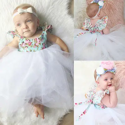 Платье с цветочным принтом для новорожденных девочек нарядное бальное платье